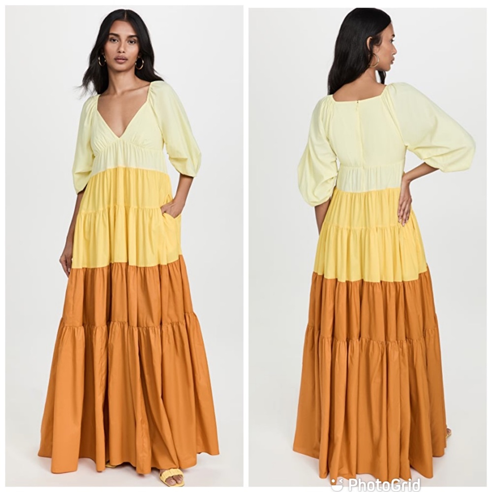 NWT Staud Meadow Colorblock Maxi Dress in Sun Bleached/Wallflower/Honey